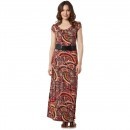 Rochie moderna, maxi, cu imprimeu multicolor Are maneci scur