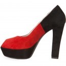 Pantofi peep-toe rosu cu negru din piele intoarsa model PP-5611