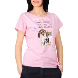 Tricou roz din bumbac cu imprimeu animalute D1900CP